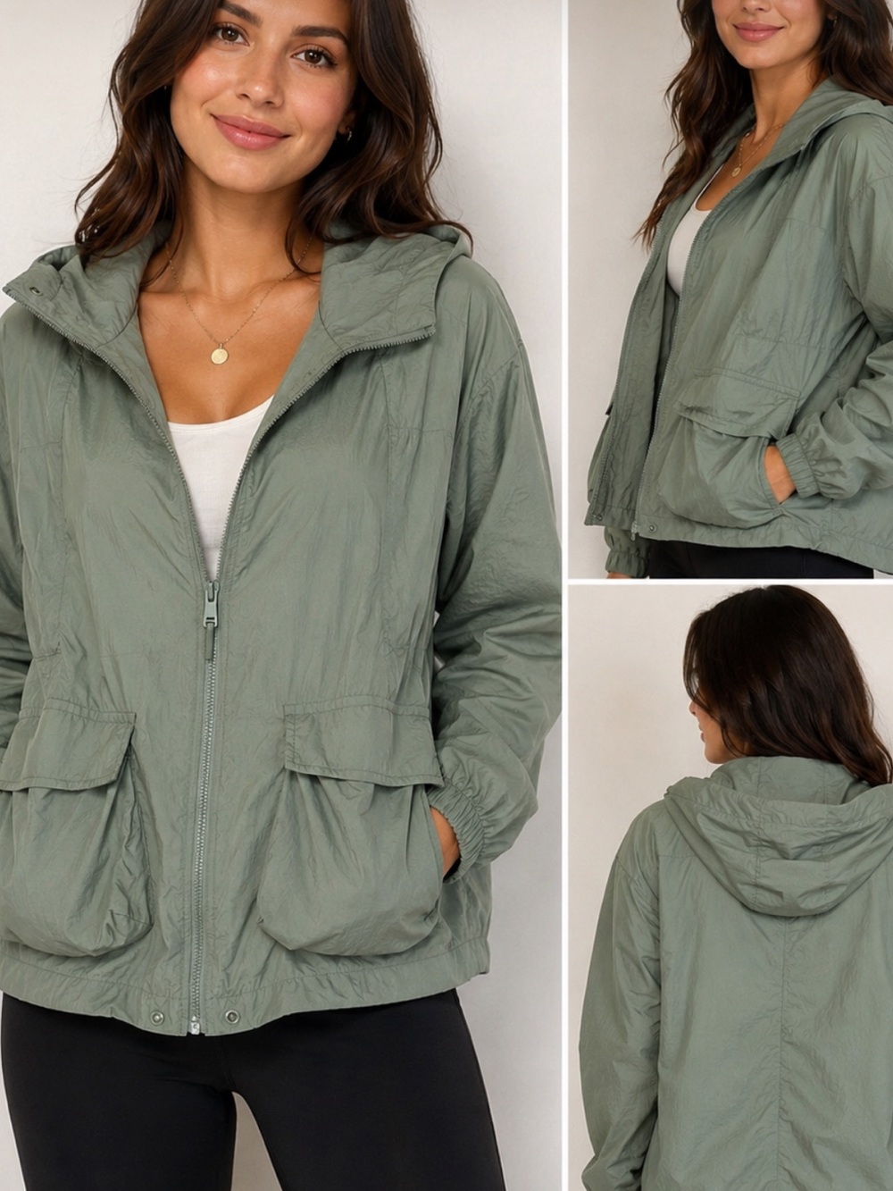 YITTY Hooded Utility cargo Jacket sage, green lightweight. XL.